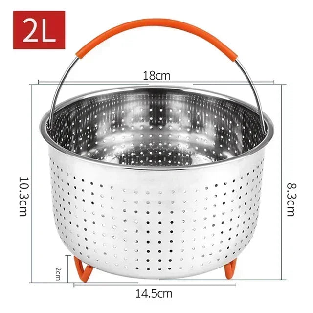 2-8L Stainless Steel Steamer Basket Instant Pot Accessories Instant Cooker with Silicone Covered Handle Draining Steam Basket