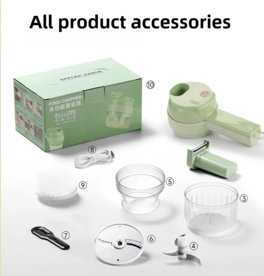 4-in-1 Electric Vegetable Cutter | Wireless Food Processor & Auto Slicer