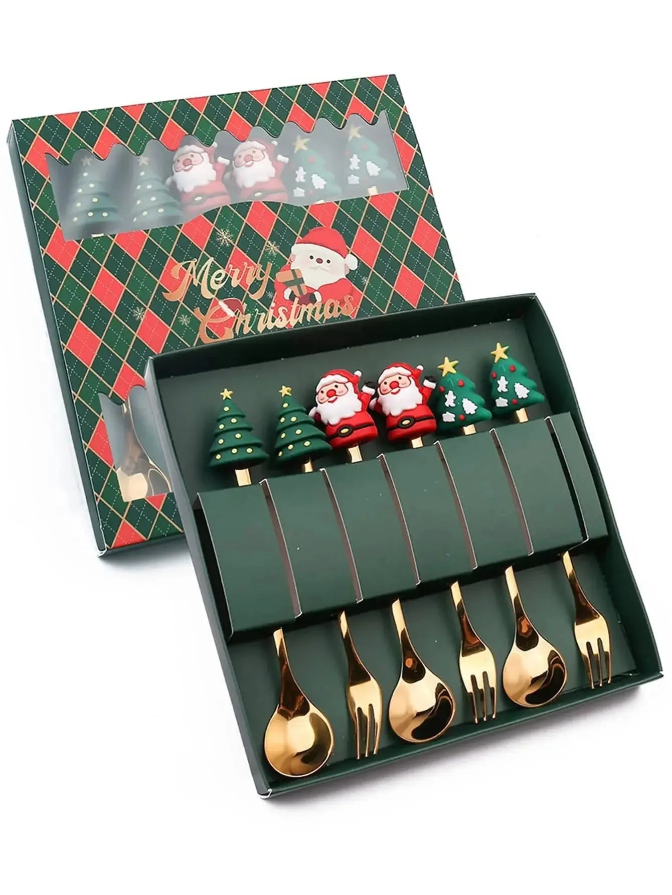 6-Piece Christmas Fork & Spoon Set | Stainless Steel Holiday Tableware