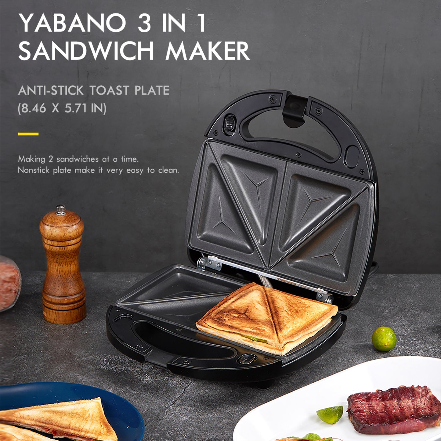 3-in-1 Yabano Sandwich Maker Plus | Waffle Maker, Panini Press & Toaster