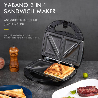 3-in-1 Yabano Sandwich Maker Plus | Waffle Maker, Panini Press & Toaster
