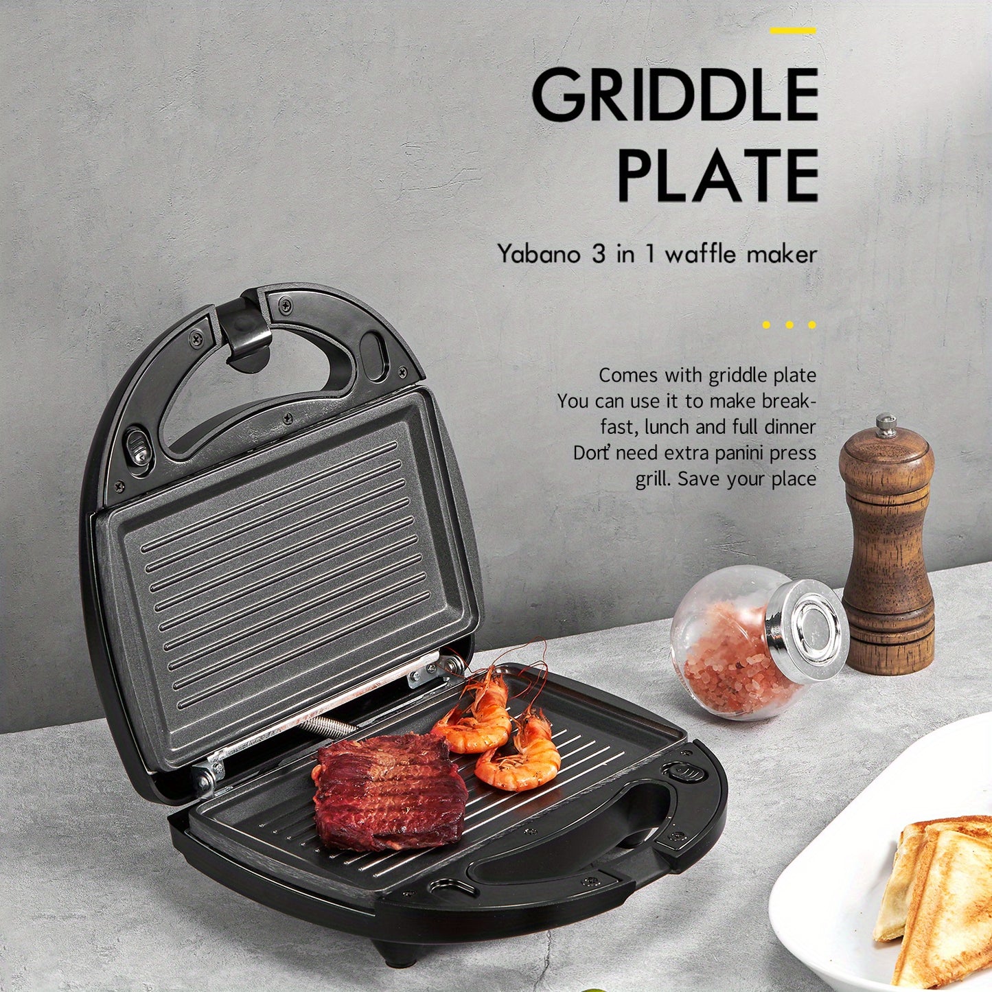 3-in-1 Yabano Sandwich Maker Plus | Waffle Maker, Panini Press & Toaster