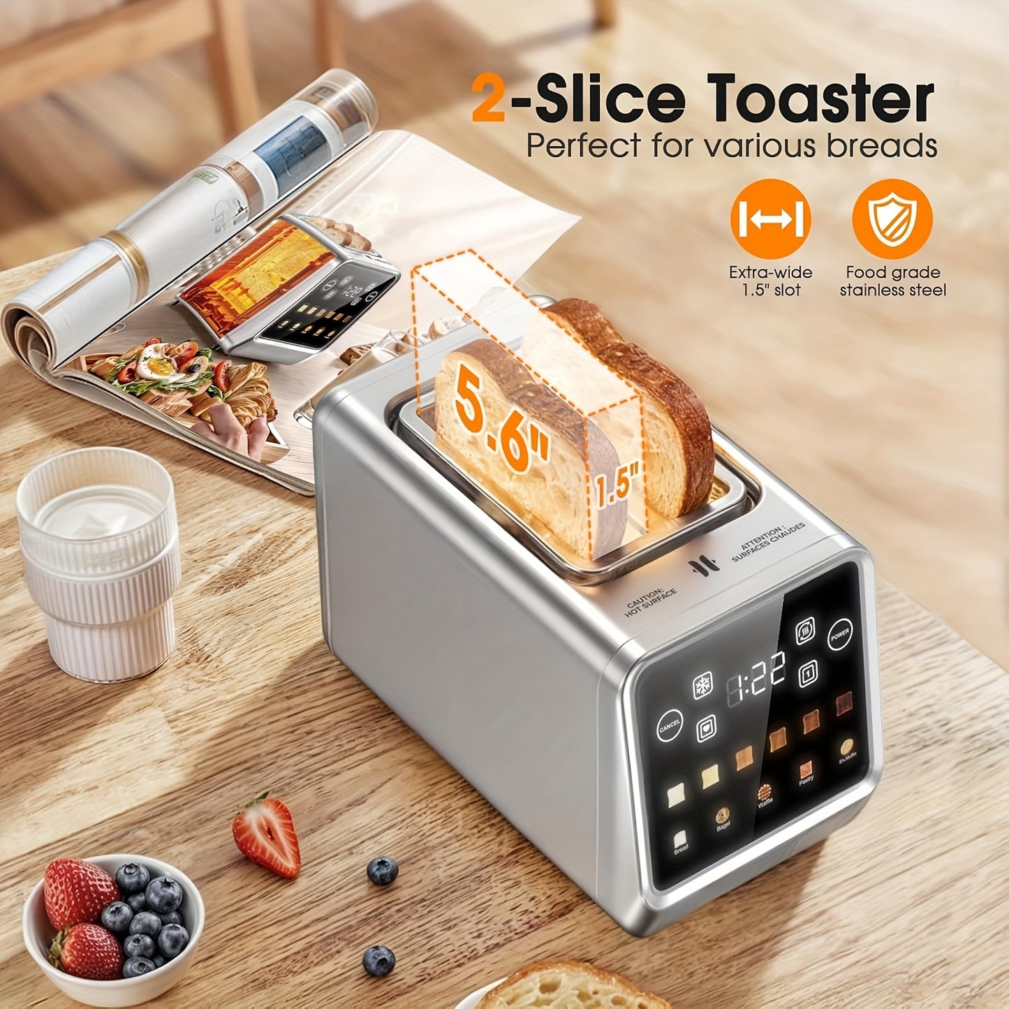Digital 2-Slice Smart Toaster with Touch Screen & 7 Shade Levels | Stainless Steel