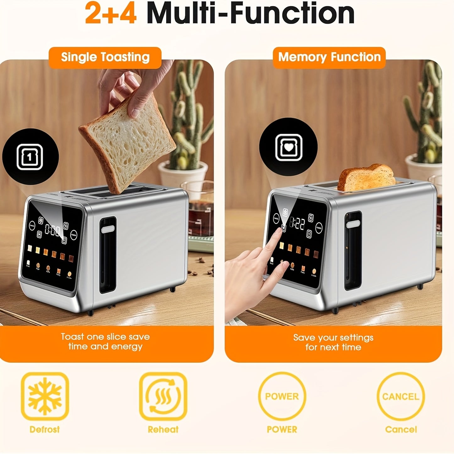Digital 2-Slice Smart Toaster with Touch Screen & 7 Shade Levels | Stainless Steel
