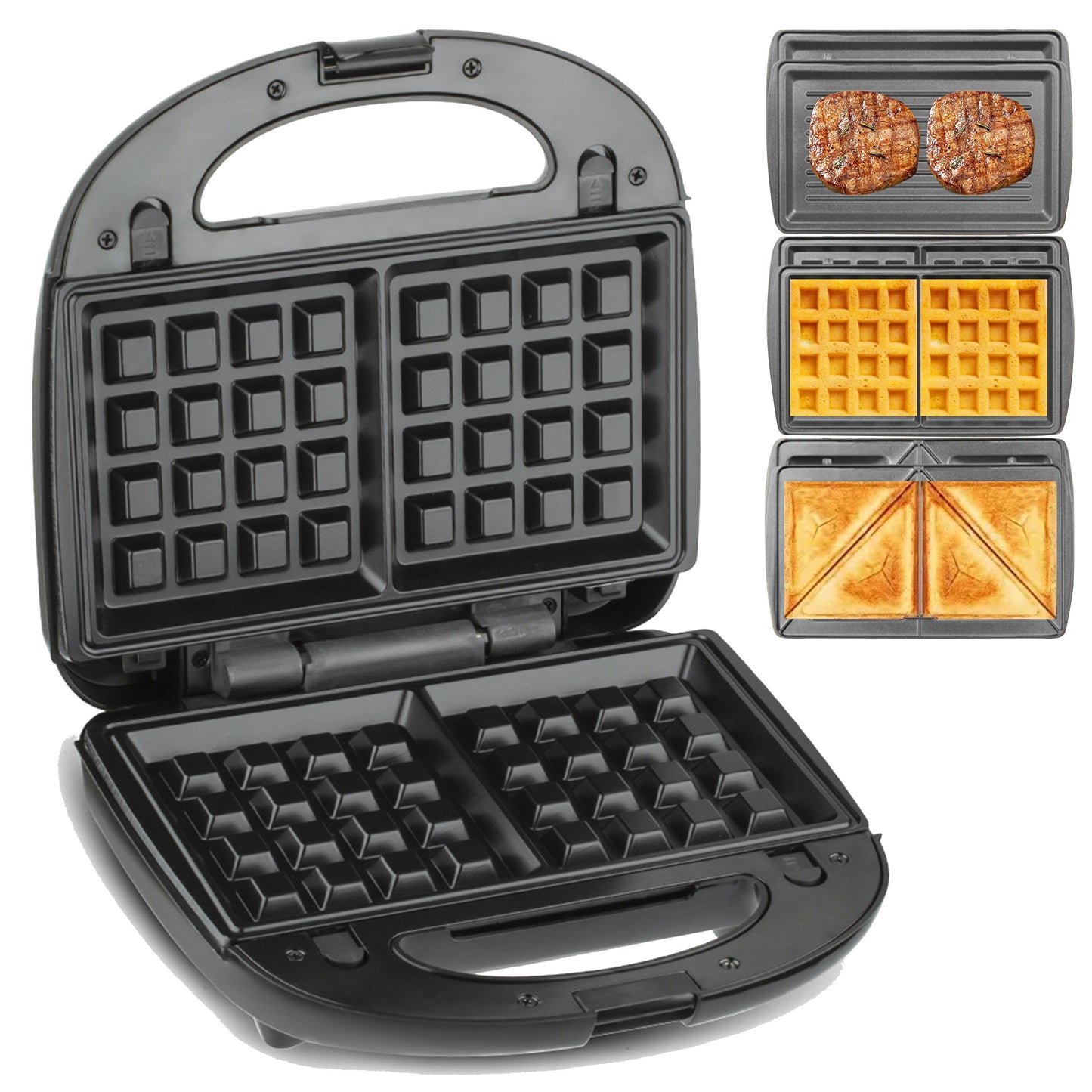 WNDSEVEN 3-in-1 Breakfast Machine | Toaster, Sandwich Maker & Waffle Grill