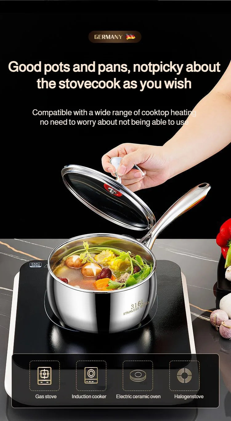 Stainless Steel Small Soup Pot Instant Noodle Cooking Pot for Induction Cooker Baby Foods Pot with Handle Kitchen Baking Tools