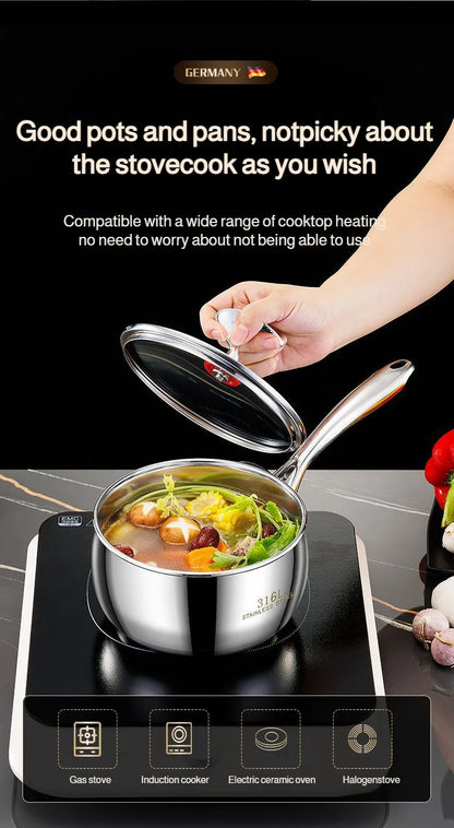 Stainless Steel Small Soup Pot Instant Noodle Cooking Pot for Induction Cooker Baby Foods Pot with Handle Kitchen Baking Tools