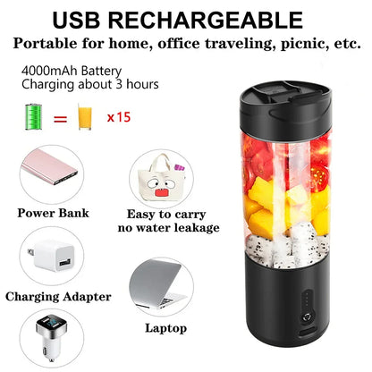 Portable Blender Powerful 6 Balde Personal juicer For Shakes And Smoothies Usb Rechargeable Portable Cup Fruit Fresh Juice Mixer