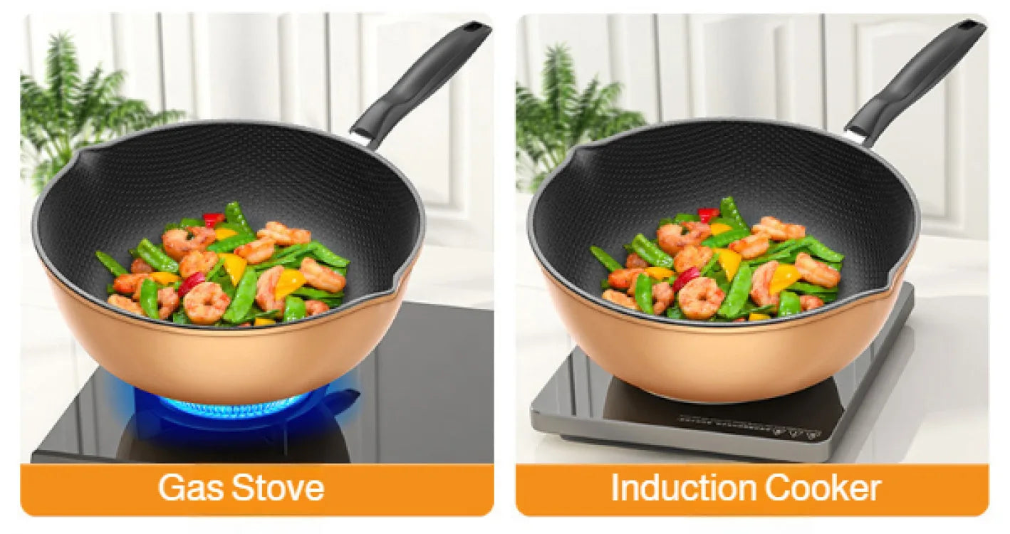 【Non-Stick Frying Pan】Honeycomb Pattern Nonstick Wok - Multi-Functional Fry Pan for All Stoves, Scratch-Resistant Coating