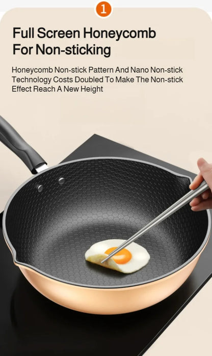 【Non-Stick Frying Pan】Honeycomb Pattern Nonstick Wok - Multi-Functional Fry Pan for All Stoves, Scratch-Resistant Coating