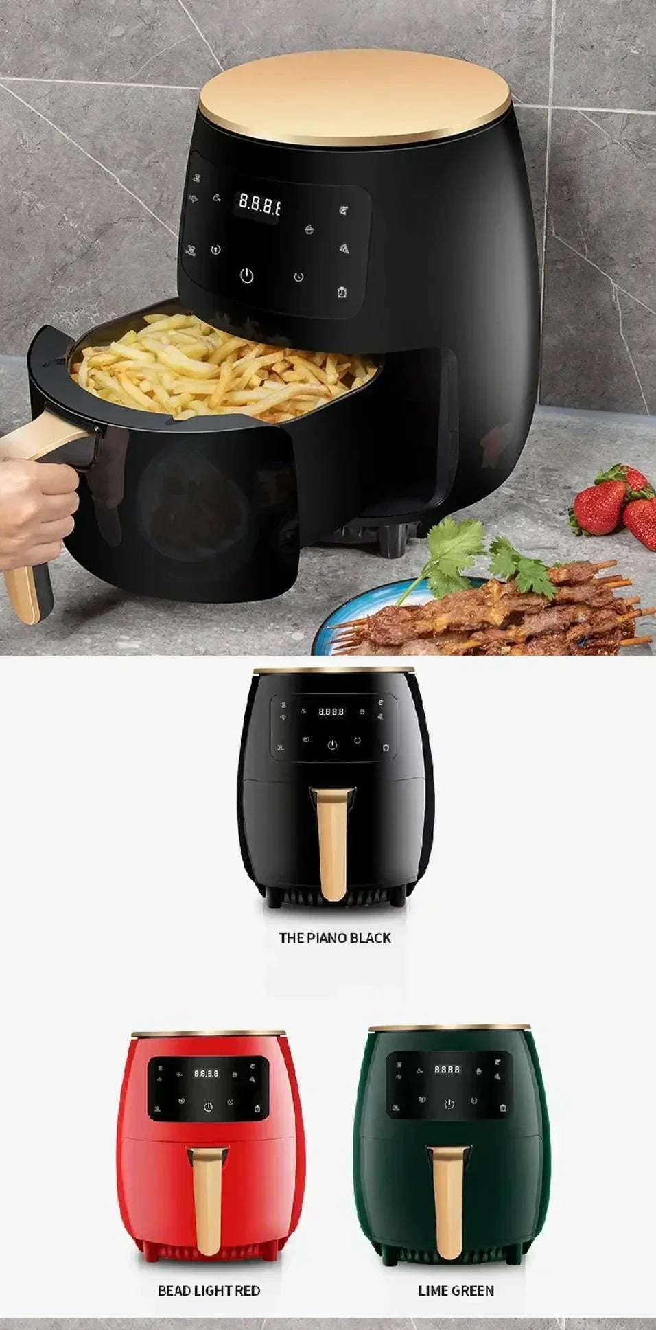 6L Air Fryer Multi-functional Intelligent Touch Screen Oven Large Capacity Electro Mechanical  Deep Fryer for Home  Airfryer