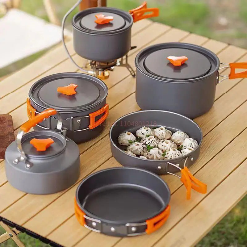 Foldable Outdoor Camping Cooking Utensils Set Pot Stove Fry Pan Saucepan Stove Storage Bag Adapter Accessories