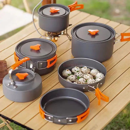 Foldable Outdoor Camping Cooking Utensils Set Pot Stove Fry Pan Saucepan Stove Storage Bag Adapter Accessories