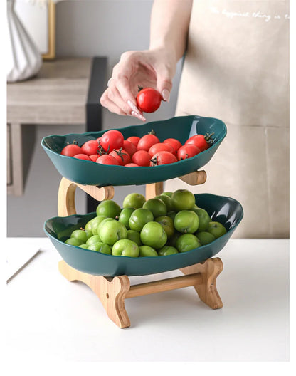 Three-Layer Wooden Table Plates | Multi-Use Fruit & Snack Serving Stand