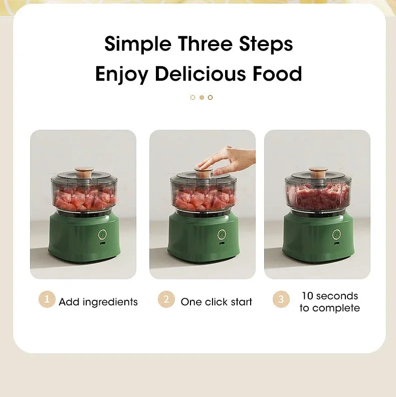 Electric Meat Grinder Garlic Blender Kitchen Food Crushing Multi-function Stirring Vegetable and Meat Mash Usb Charging 350ml