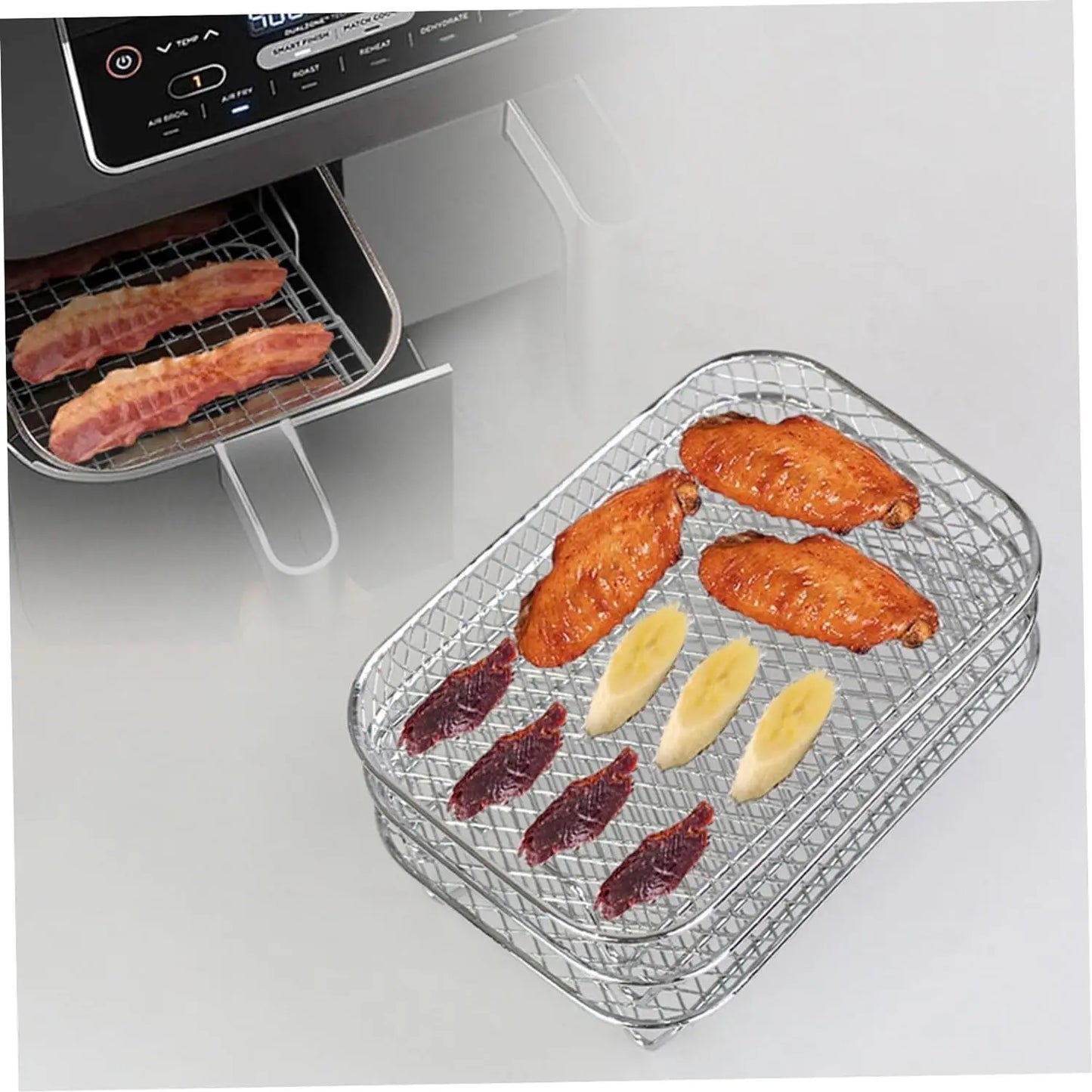 Air Fryer Rack for Ninja Dual 3pcs Layered Stainless Steel Grilling Rack Rectangle Hot Airfryer Basket Tray Accessories