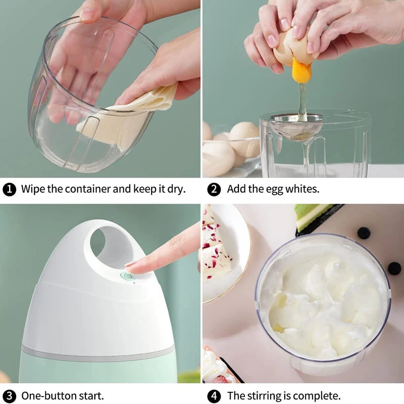 Electric Milk Frother Whisk USB Rechargeable Household Automatic Wireless Stand Mixer for Whipped Cream Food Blender
