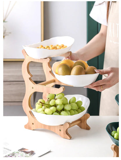 Three-Layer Wooden Table Plates | Multi-Use Fruit & Snack Serving Stand