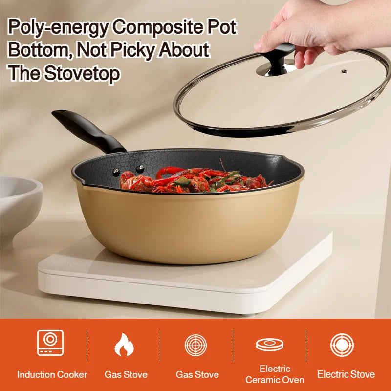 【Non-Stick Frying Pan】Honeycomb Pattern Nonstick Wok - Multi-Functional Fry Pan for All Stoves, Scratch-Resistant Coating