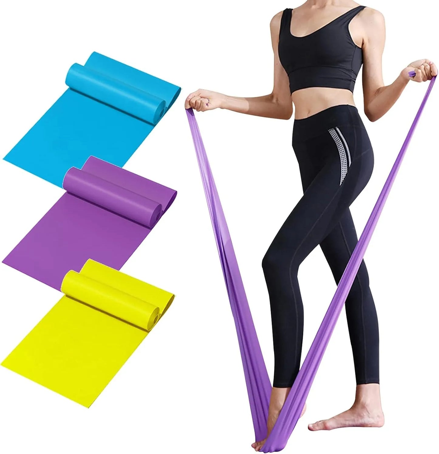 Resistance Bands 3 Pack - Elastic Exercise Bands for Physical Therapy, Recovery, Workout Strength Training - Women, Yoga, Arms,