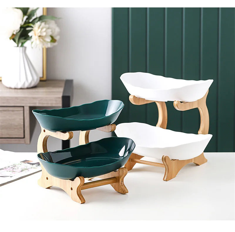 Three-Layer Wooden Table Plates | Multi-Use Fruit & Snack Serving Stand