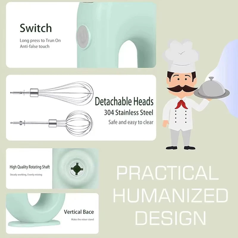 Portable USB Rechargeable Handheld Mixer – Dual Head Stainless Steel Blender