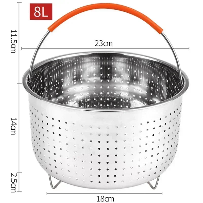 2-8L Stainless Steel Steamer Basket Instant Pot Accessories Instant Cooker with Silicone Covered Handle Draining Steam Basket