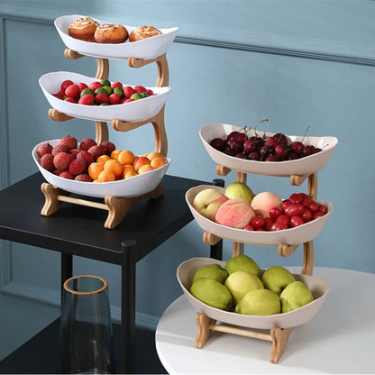 Three-Layer Wooden Table Plates | Multi-Use Fruit & Snack Serving Stand