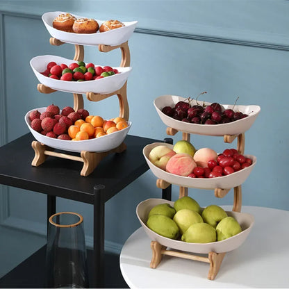 Three-Layer Wooden Table Plates | Multi-Use Fruit & Snack Serving Stand
