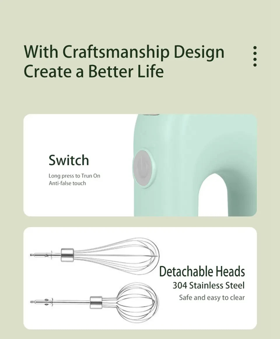 Portable USB Rechargeable Handheld Mixer – Dual Head Stainless Steel Blender