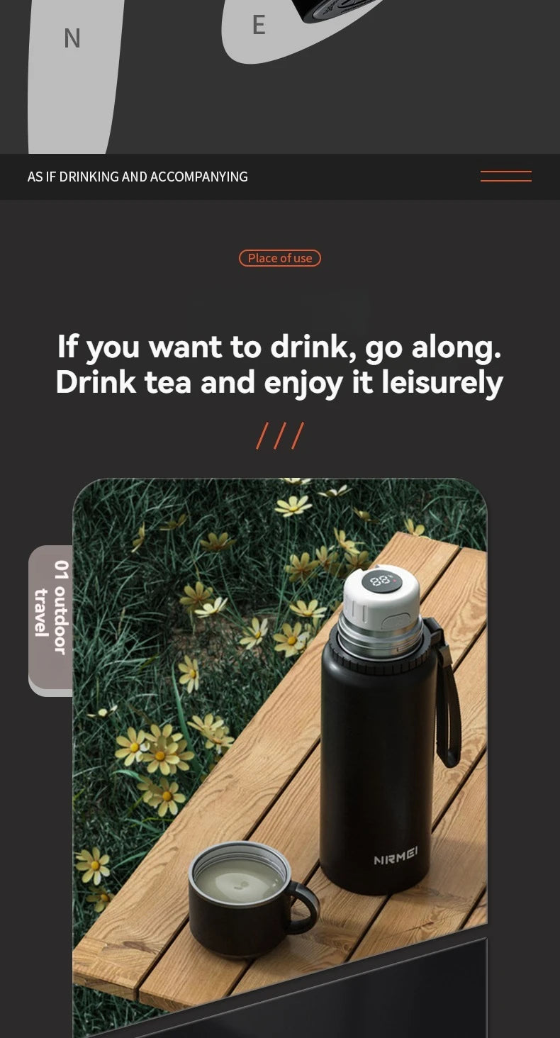 2L Thermos Insulated Water Bottle Hot Water Bottle Vacuum Flask Smart coffee drinkware cup Stainless Steel Double Wall Kettles