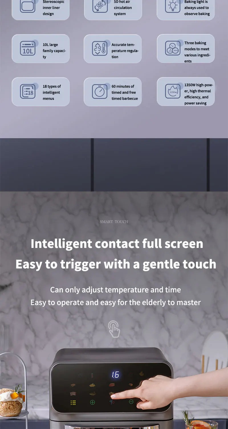 10L Large Capacity Electric Air Fryers Oil-free Automatic Household Kitchen Oven Deep Fryer