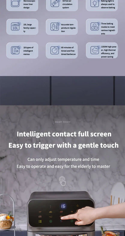 10L Large Capacity Electric Air Fryers Oil-free Automatic Household Kitchen Oven Deep Fryer