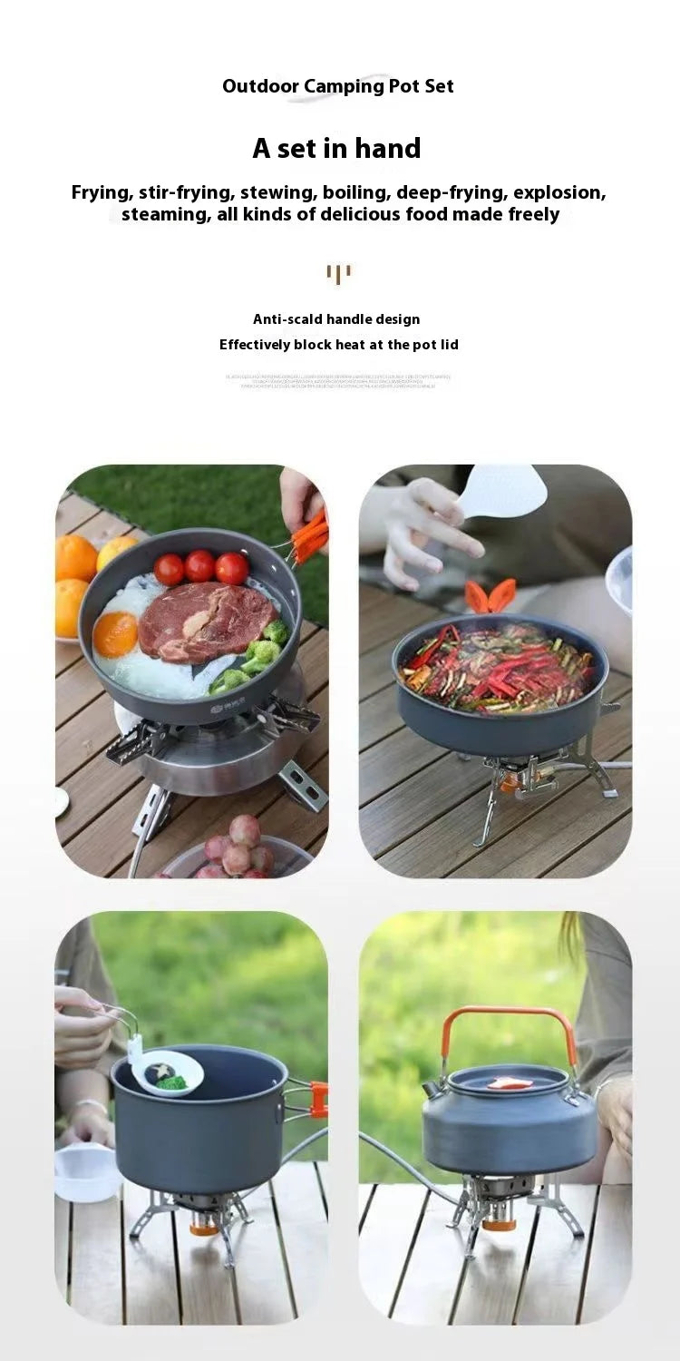 Foldable Outdoor Camping Cooking Utensils Set Pot Stove Fry Pan Saucepan Stove Storage Bag Adapter Accessories