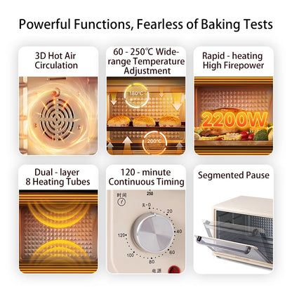 SUNATUR 2200w hot air circulation oven small commercial baking pizza toaster oven  60L Electric table oven household pastry oven