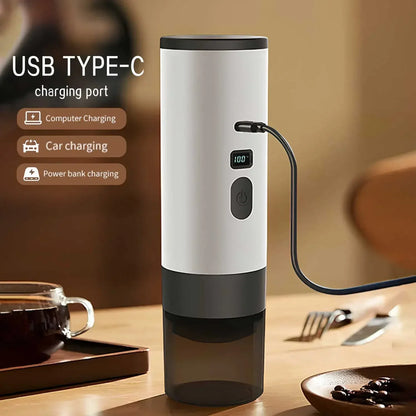 3-in-1 Portable Electric Coffee Maker with Built-In Grinder & Cordless Heating