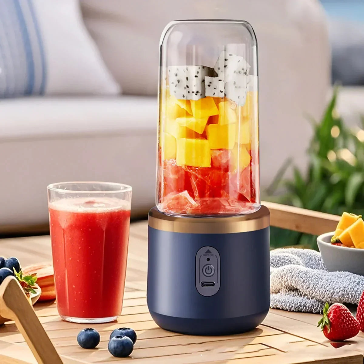 1pc USB Rechargeable Portable Blender - Dual-Cup ,Compact & Durable, Includes Carry Strap, Ideal for Smoothies and Breakfast
