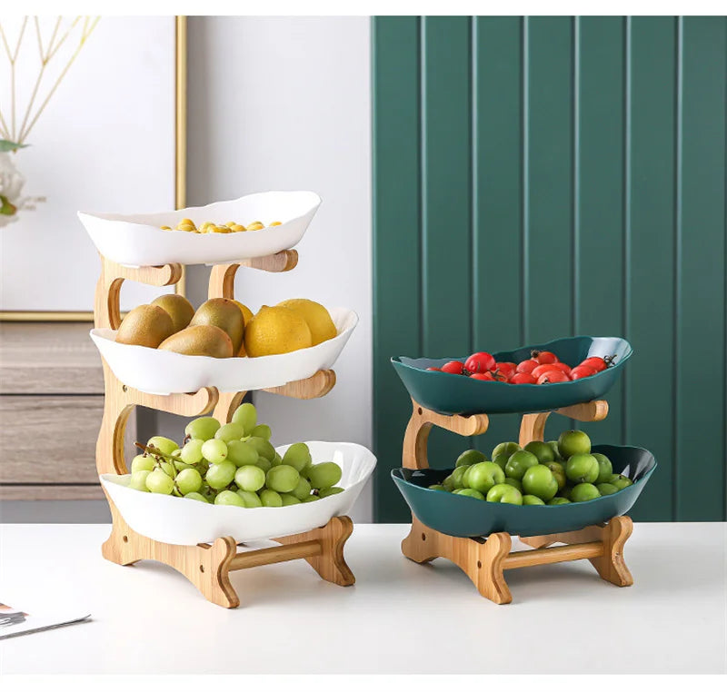 Three-Layer Wooden Table Plates | Multi-Use Fruit & Snack Serving Stand