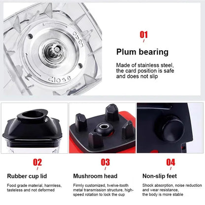 4500W Heavy Duty Commercial Home Blender Stationary Mixer Food Processor Ice Smoothies for Kitchen High Power Juicer Blender