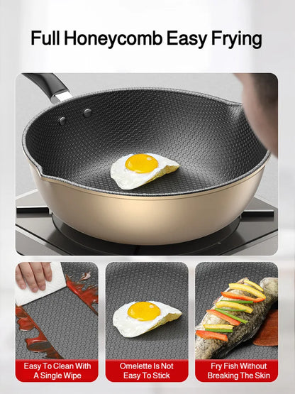 【Non-Stick Frying Pan】Honeycomb Pattern Nonstick Wok - Multi-Functional Fry Pan for All Stoves, Scratch-Resistant Coating