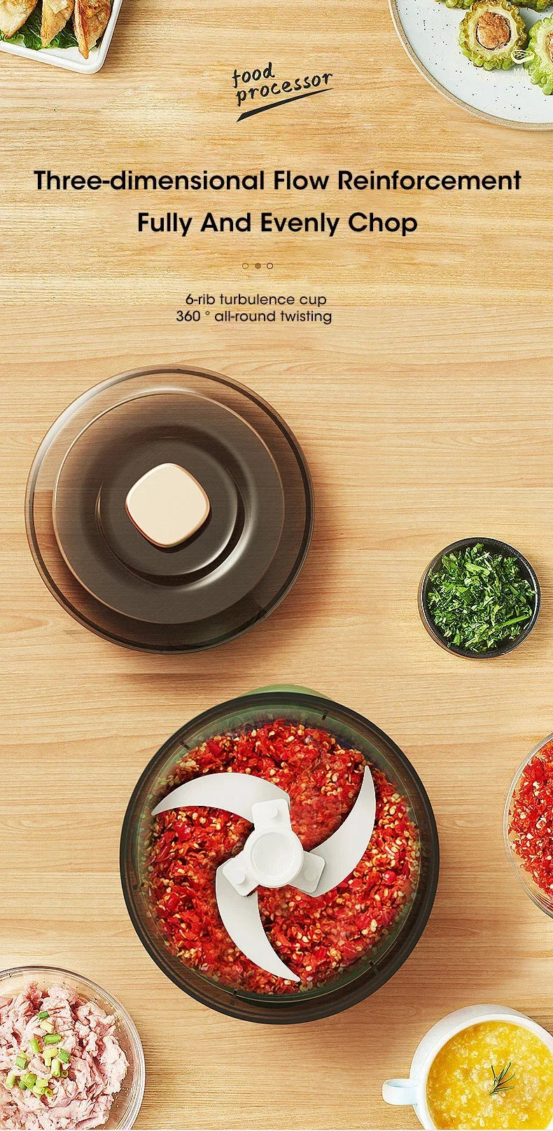 Electric Meat Grinder Garlic Blender Kitchen Food Crushing Multi-function Stirring Vegetable and Meat Mash Usb Charging 350ml