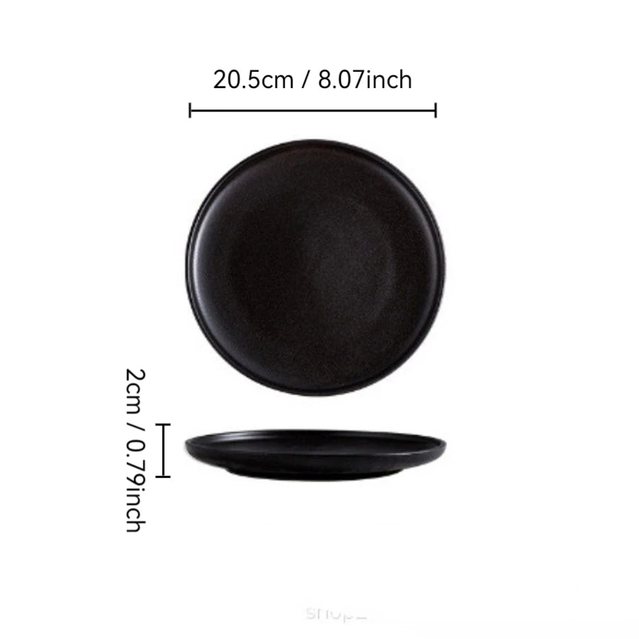 Ceramic Plate Set | Black Japanese-Style Dinnerware