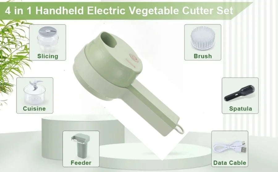 4-in-1 Electric Vegetable Cutter | Wireless Food Processor & Auto Slicer
