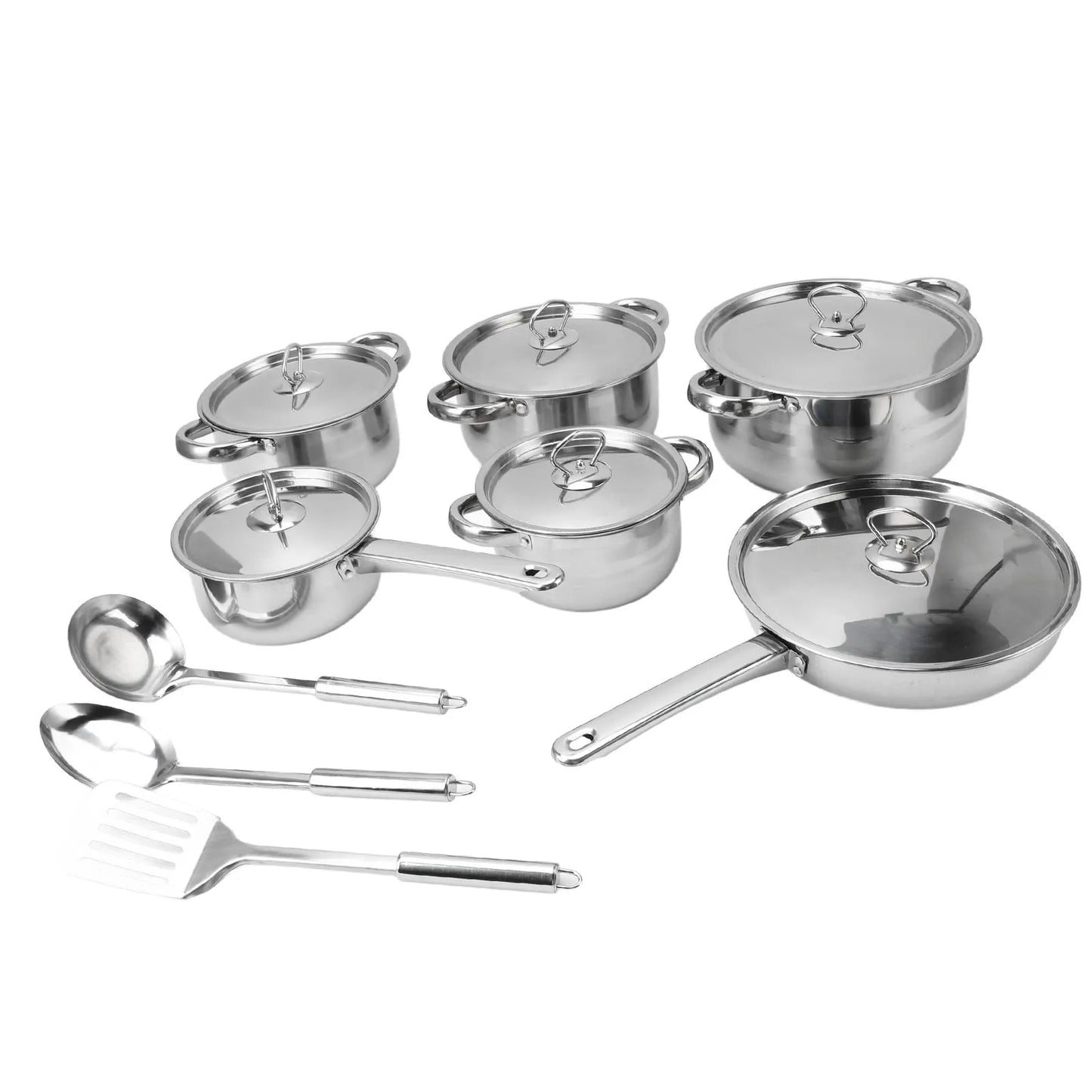 Stainless Steel Cookware Set Kitchen Cookware Set Stainless Steel Pots Pans Set with Soup Pot Saute Pan Lids for Home Cooking