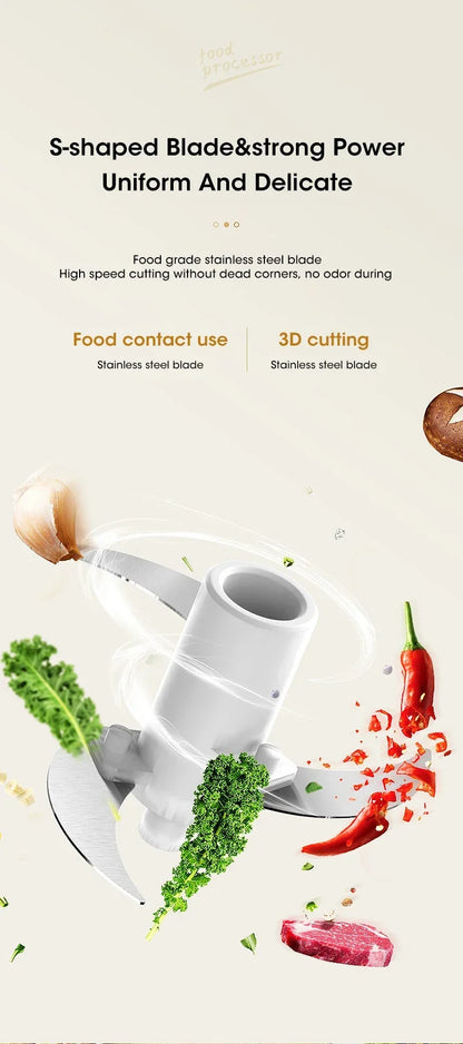 Electric Meat Grinder Garlic Blender Kitchen Food Crushing Multi-function Stirring Vegetable and Meat Mash Usb Charging 350ml