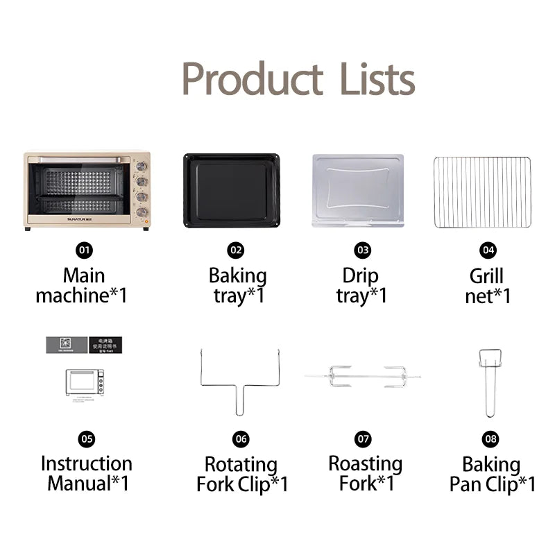 SUNATUR 2200w hot air circulation oven small commercial baking pizza toaster oven  60L Electric table oven household pastry oven