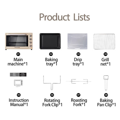 SUNATUR 2200w hot air circulation oven small commercial baking pizza toaster oven  60L Electric table oven household pastry oven