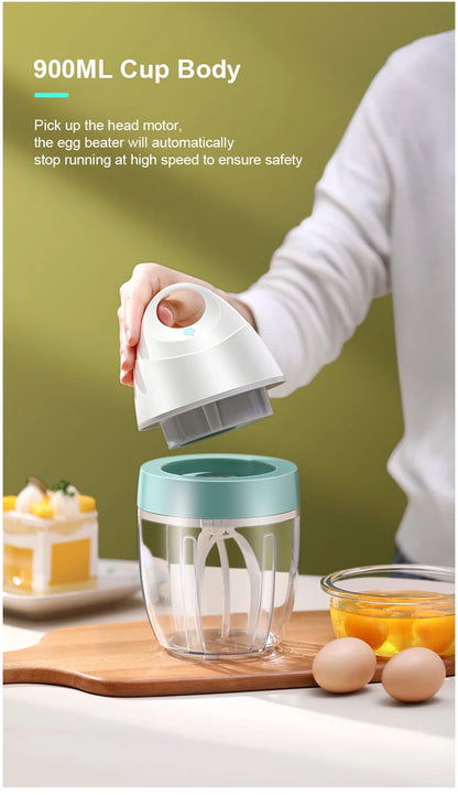 Electric Milk Frother Whisk USB Rechargeable Household Automatic Wireless Stand Mixer for Whipped Cream Food Blender
