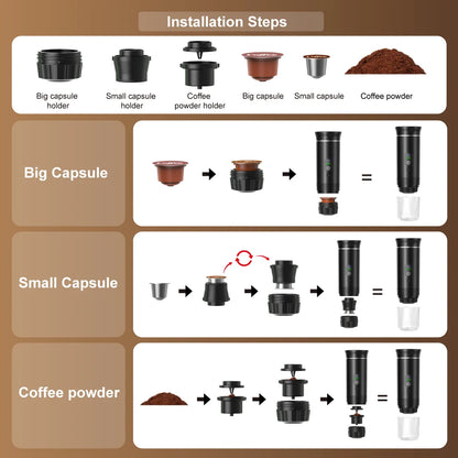 Foombthe Portable Espresso Coffee Machine With Digital Display 3-in-1 Capsule Coffee Maker for Car & Home Camping Coffee Maker