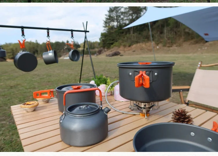Foldable Outdoor Camping Cooking Utensils Set Pot Stove Fry Pan Saucepan Stove Storage Bag Adapter Accessories